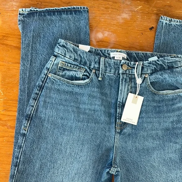 NWT Good American good boy women's Blue Straight Leg Jeans size 4/27 - Picture 3 of 16